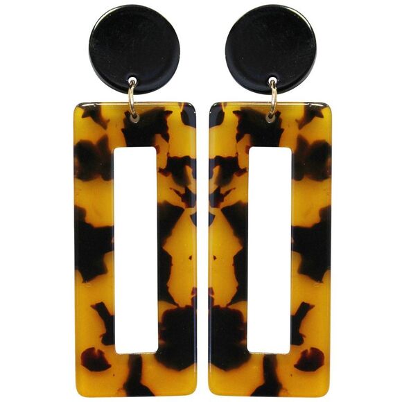 Plastic Rectangle Geometric Tortoise Earrings - Picture 4 of 4